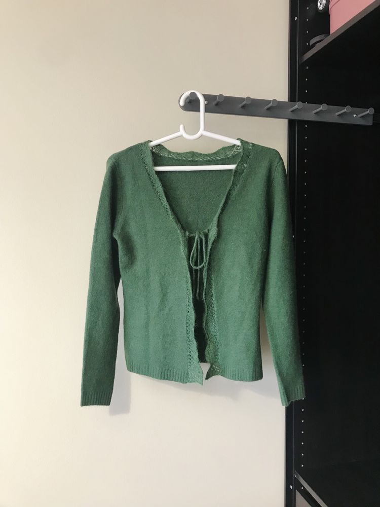 Casaco verde de lã manga comprida