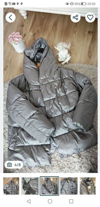 Kurtka Puchowa Srebrna ocieplana zimowa ciepła zimę  płaszcz medicine
