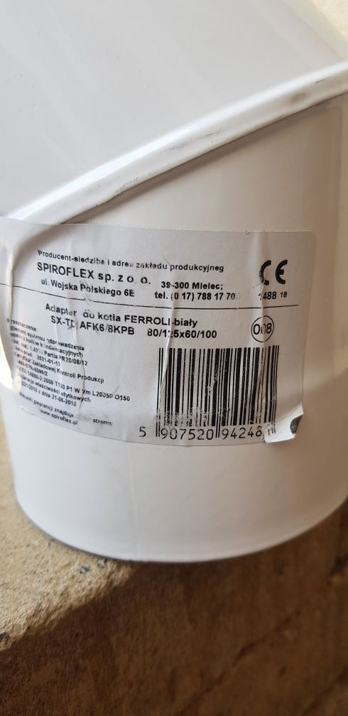 Adapter do kotła Ferroli - biały SX - TD AFKKPB 60/100