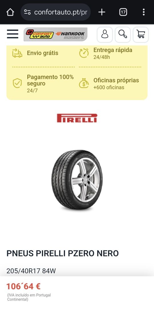 Pirelli 205/40R17 novos