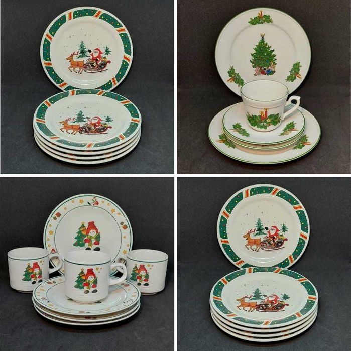 НОВОГОДНИЙ сервиз ГЕРМАНИЯ Санта тарелки ЕЛКА чашки Новый Год СНЕГОВИК