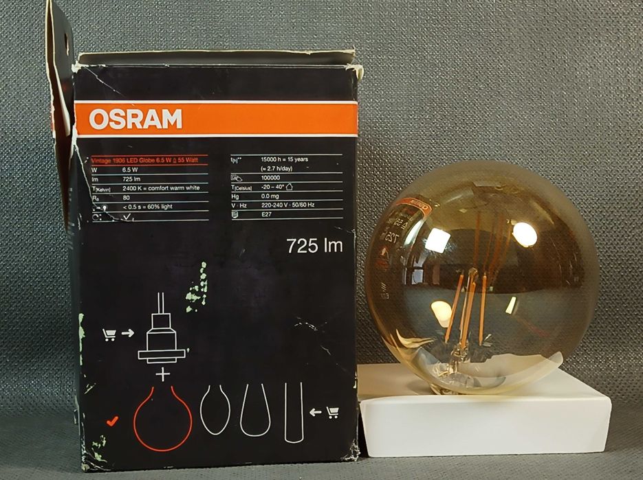 Duża żarówka LED Filament Globe Vintage 1906 OSRAM 6,5W=55W  725lm E27