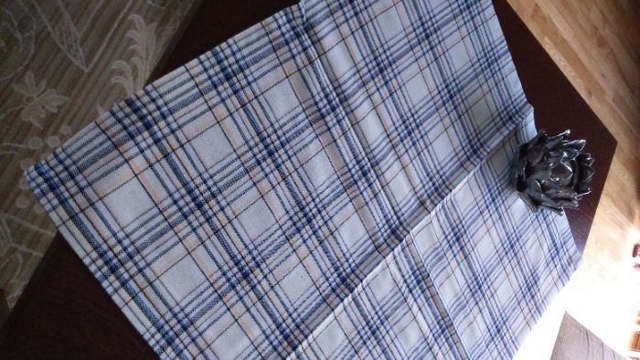 Beżowa- niebieska krata serweta 65x65 bieżnik -2szt