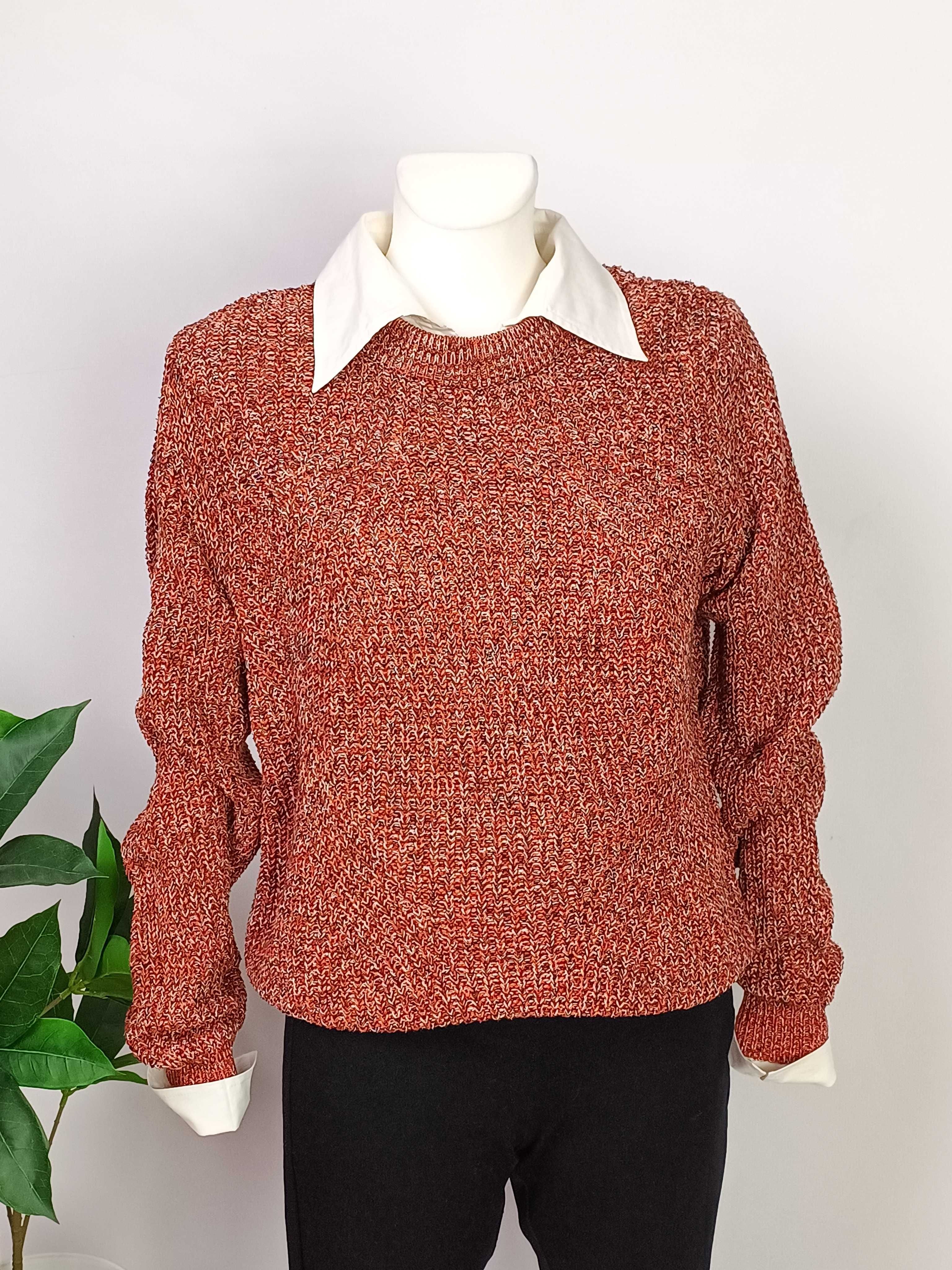 Brązowy czerwony sweter bawełniany damski H&M 38 M
