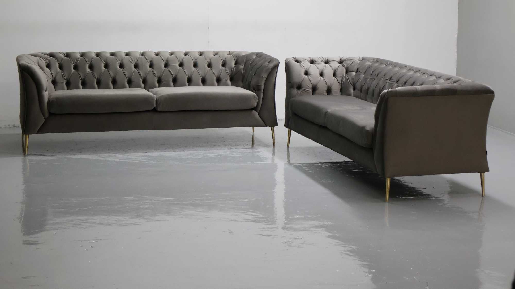 TBB DESIGN WIELKA SOFA 2+2 kanapa taupe welur złote nogi zestaw komple