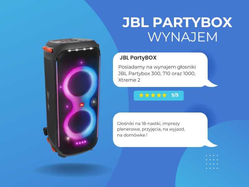 Wynajem głośnika JBL PartyBox 1000, 710, 300, Xtreme, nagłośnienia