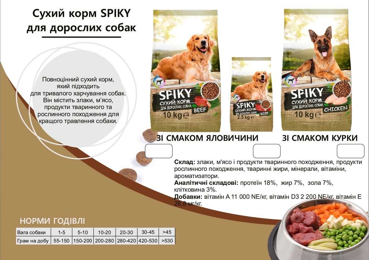 Сухой корм для взрослых собак Spiky 10 кг