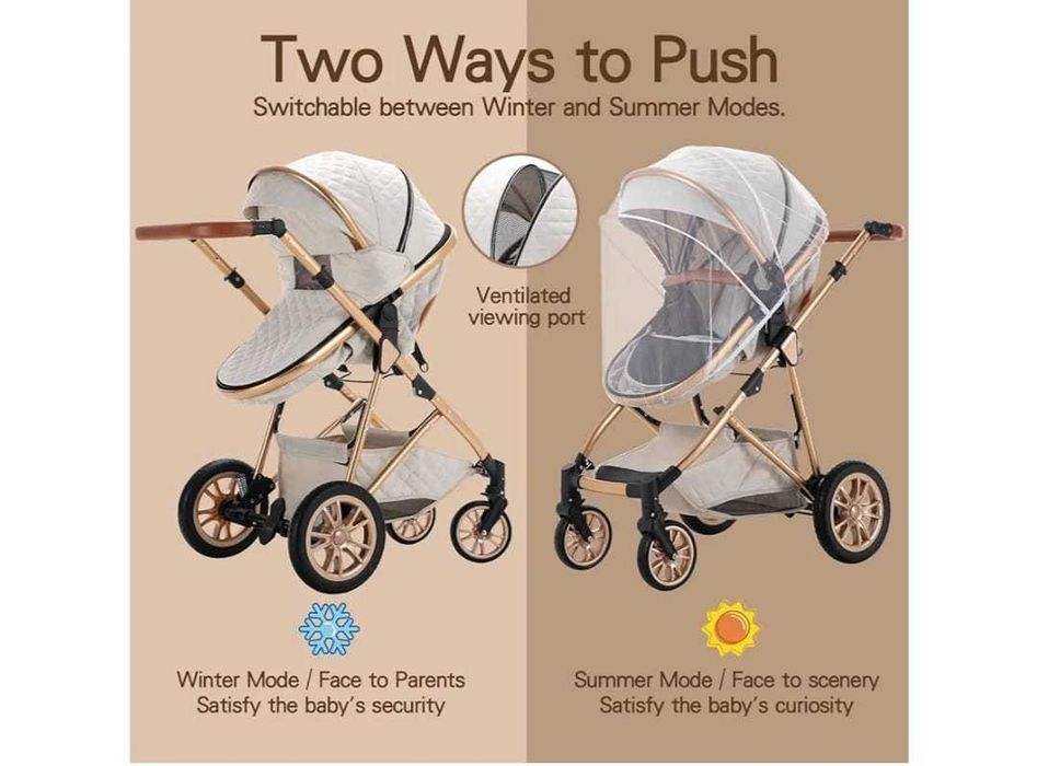 Carrinho de bebé 3 em 1 (Alcofa, ovo e cadeira), cinza e rosen gold