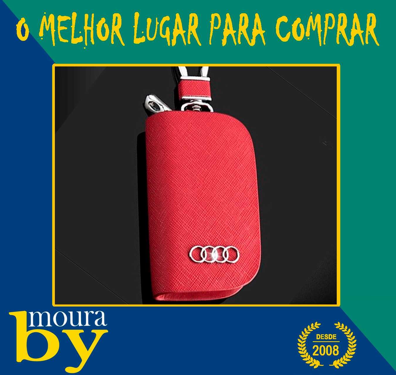 Bolsa Porta chaves para comando  Audi em Preto creme Vermelho riscado