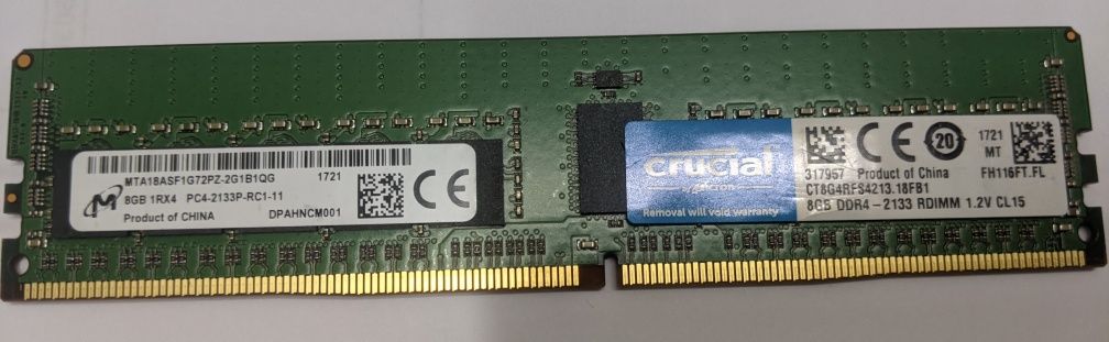 Модуль памяти Crucial для сервера DDR4 8GB ECC RDIMM 2133MHz 1Rx4