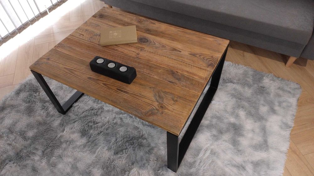 Stolik kawowy loft – stare drewno + stal, transport gratis