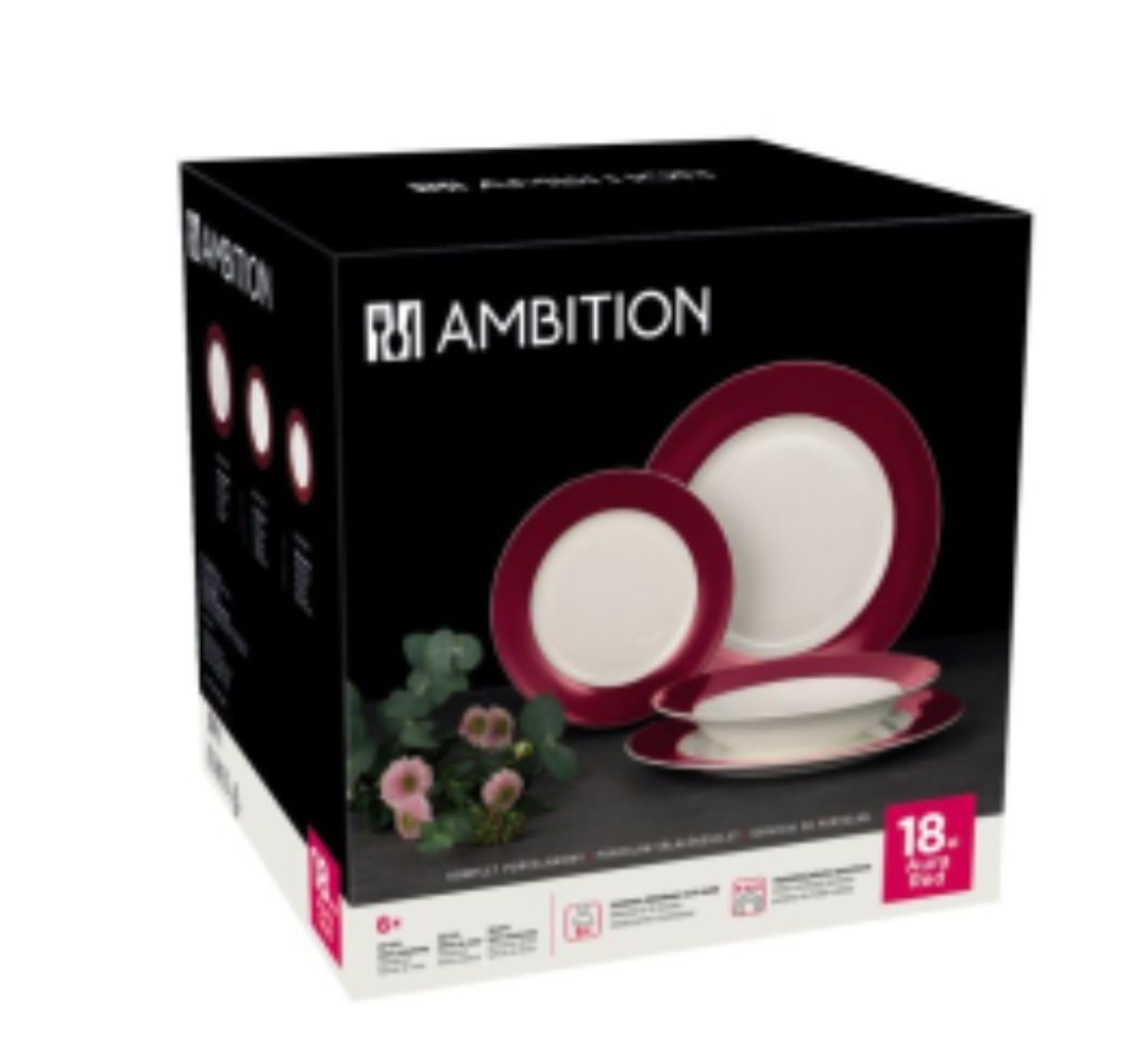 AMBITION 18-elementowy komplet talerzy porcelanowych