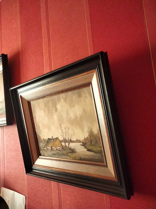 Stary obraz olejny sygnowany, płótno + rama drewno gratis