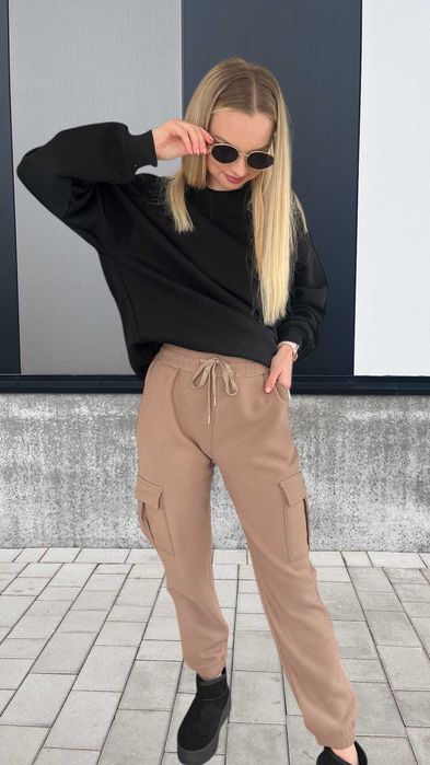 Ocieplane damskie spodnie bojówki z dużymi kieszeniami -fango r.S/M