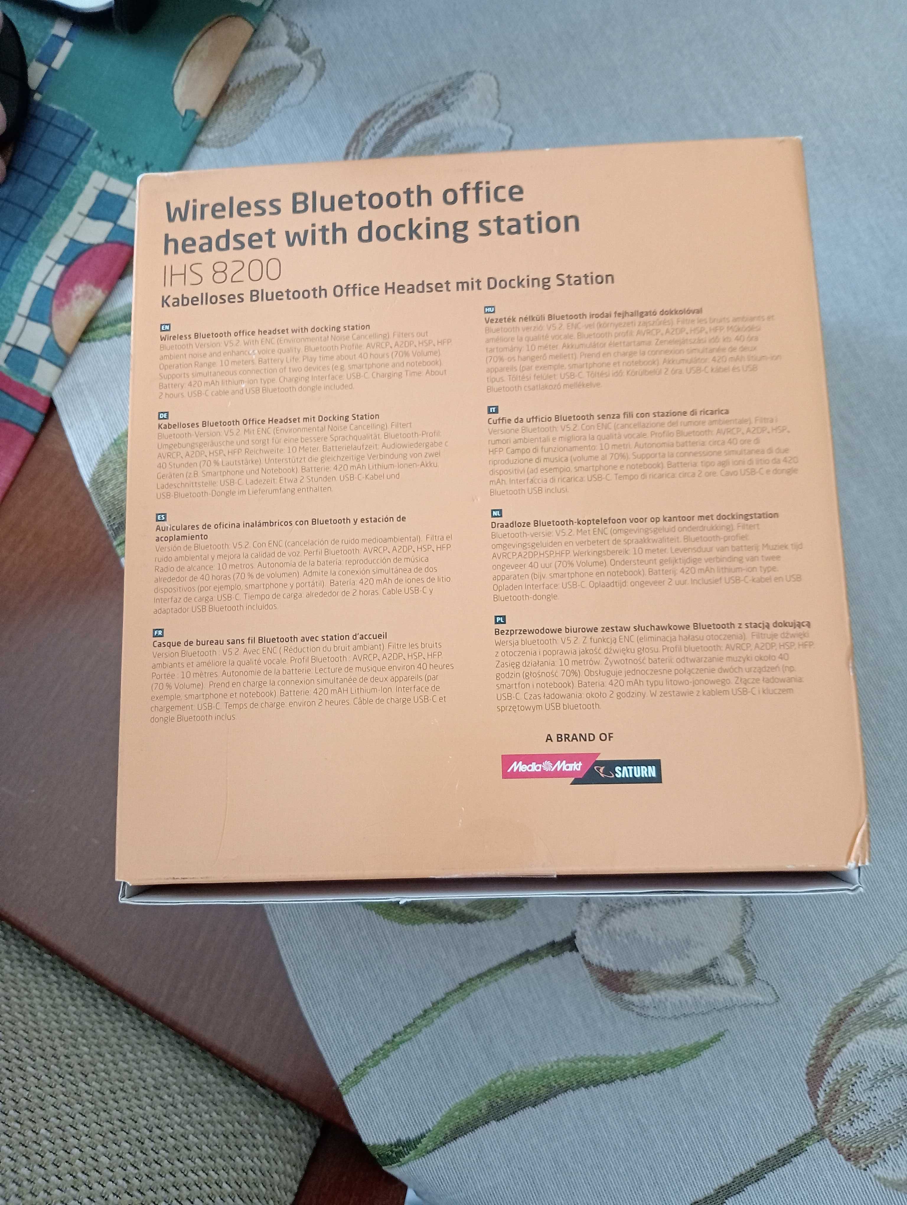 Bezprzewodowe biurowy zestaw słuchawkowy bluetooth ze stacją dokującą
