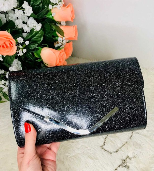 Torebka damska wieczorowa wizytowa kopertówka lakierowana czarna