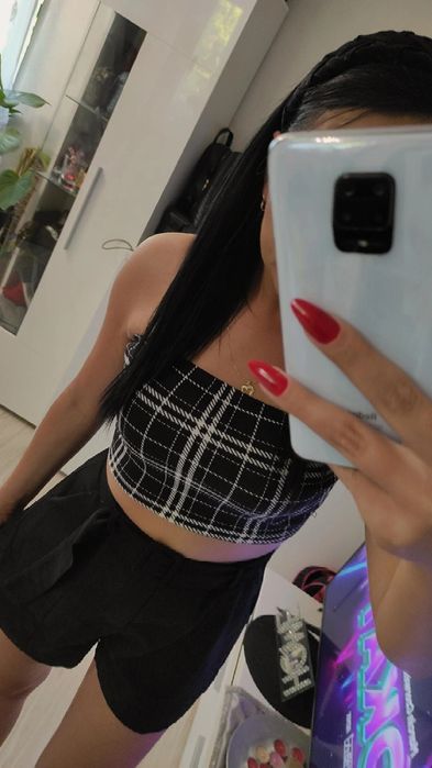 Crop Top krótka bluzka ramiączka czarno biała kratka Shein M