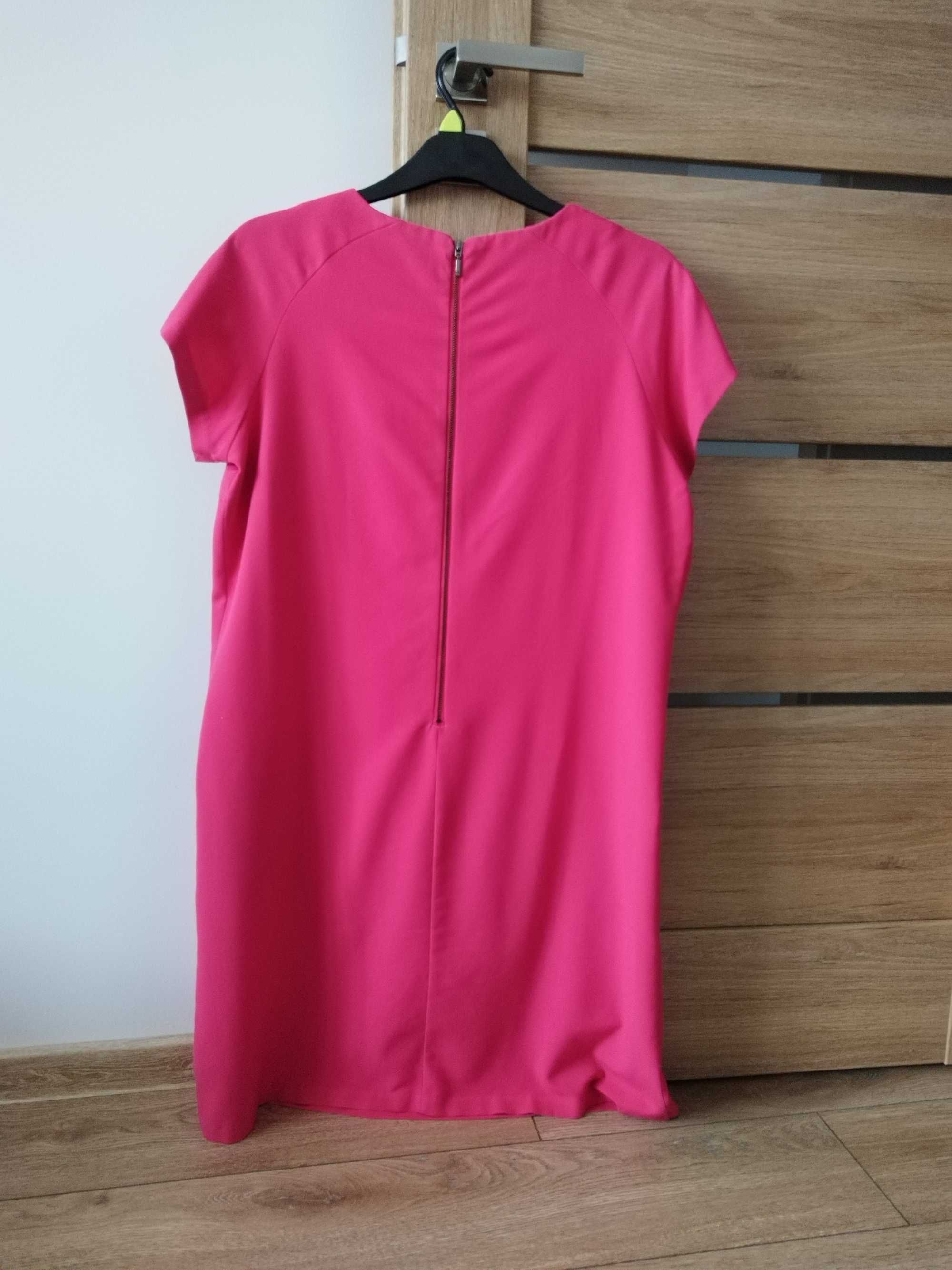 Sukienka Dresowa Fuksja Neonowa Różowa Zip Suwak L Letnia