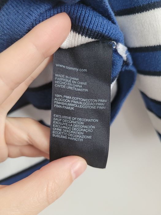 Ciepły damski sweter dekolt łódka Tommy Hilfiger r.M 38 biały niebiesk