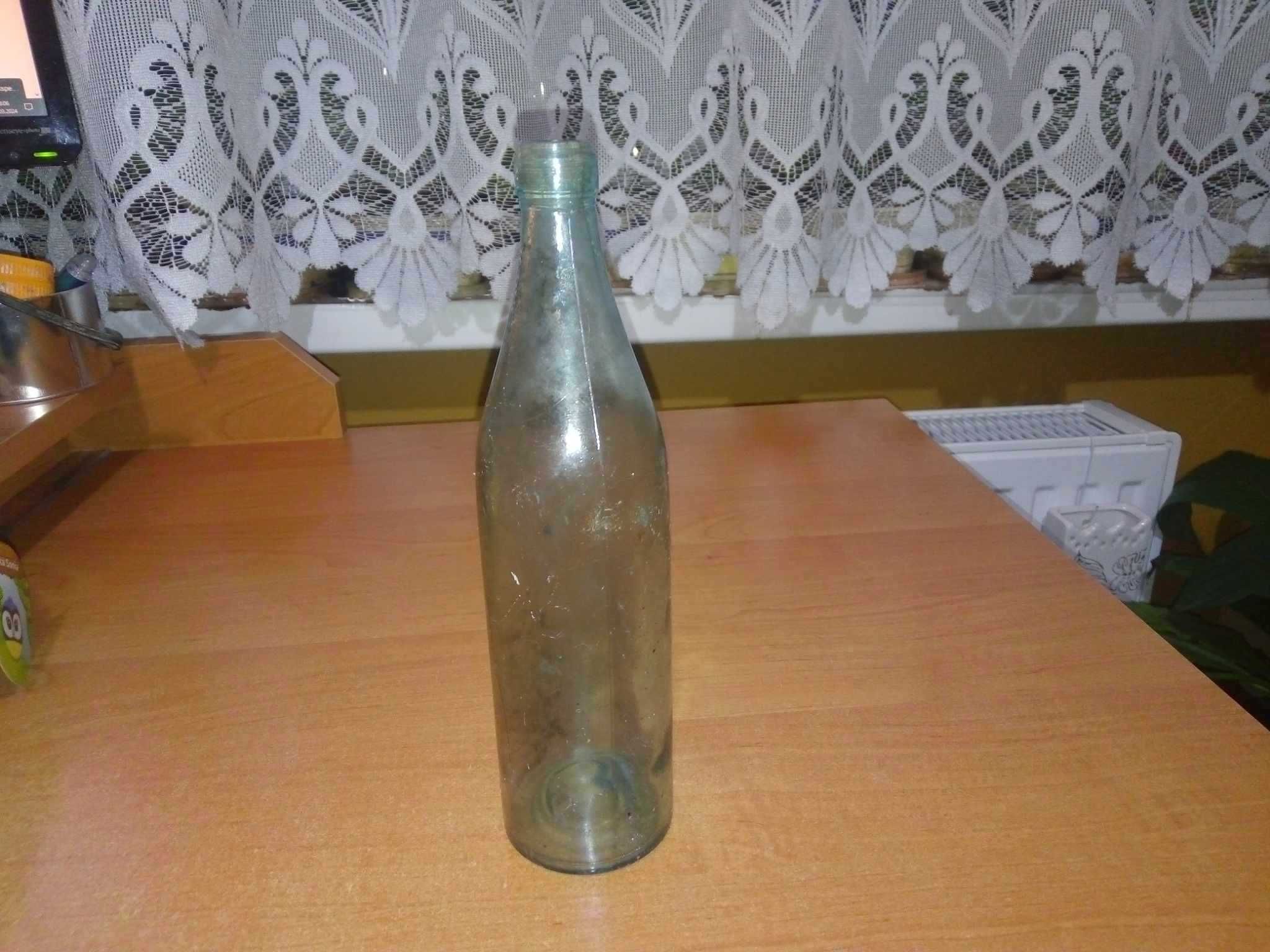 Butelka szklana pusta niebieska miętowa szkło denaturat stara PRL