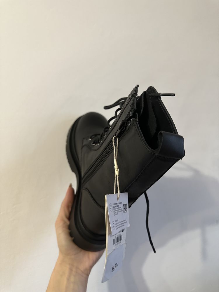 Натуральные кожаные сапоги Zara ботинки на шнуровке 36 37 38 39