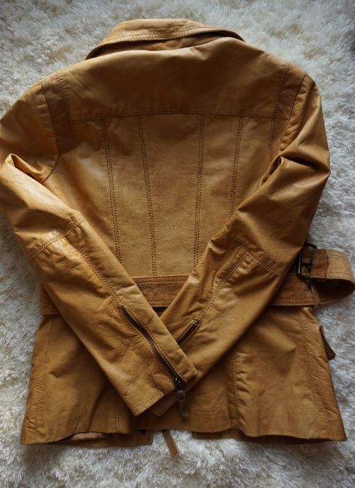 Skóra / Kurtka skórzana damska Stradivarius żółta beżowa rozmiar S