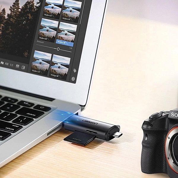 Ugreen czytnik kart SD / micro SD na USB 3.0 / USB Typ C 3.0 szary (50