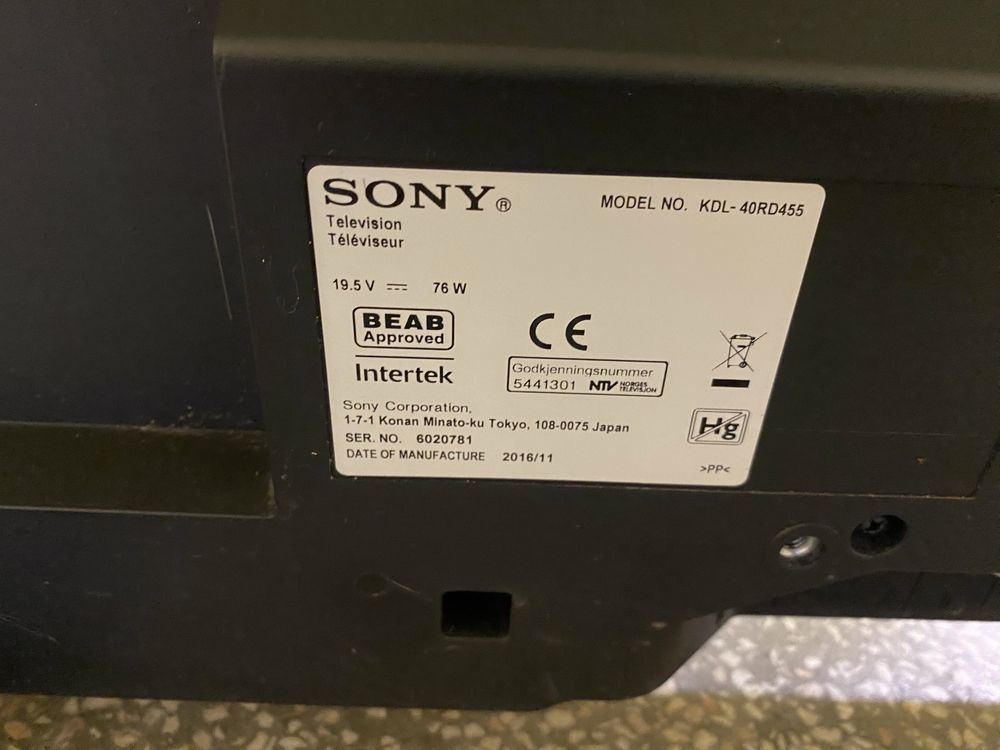 Telewizor SONY- KDL- 40RD455 nie sprawny na części
