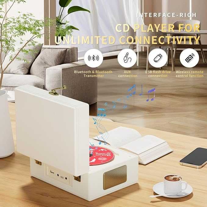 Odtwarzacz CD Yintiny z akumulatorem i głośnikami, nadajnik Bluetooth