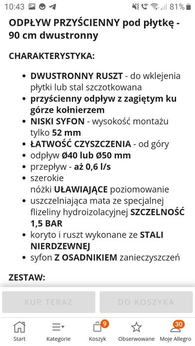 Odpływ linowy 90cm