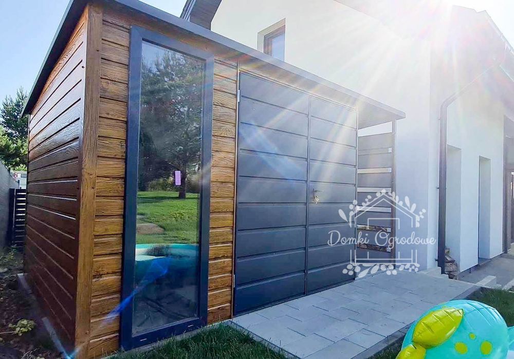 Schowek Domek Ogrodowy 3x2,5m wiata 1m Drewnopodobny Antracyt  ID609