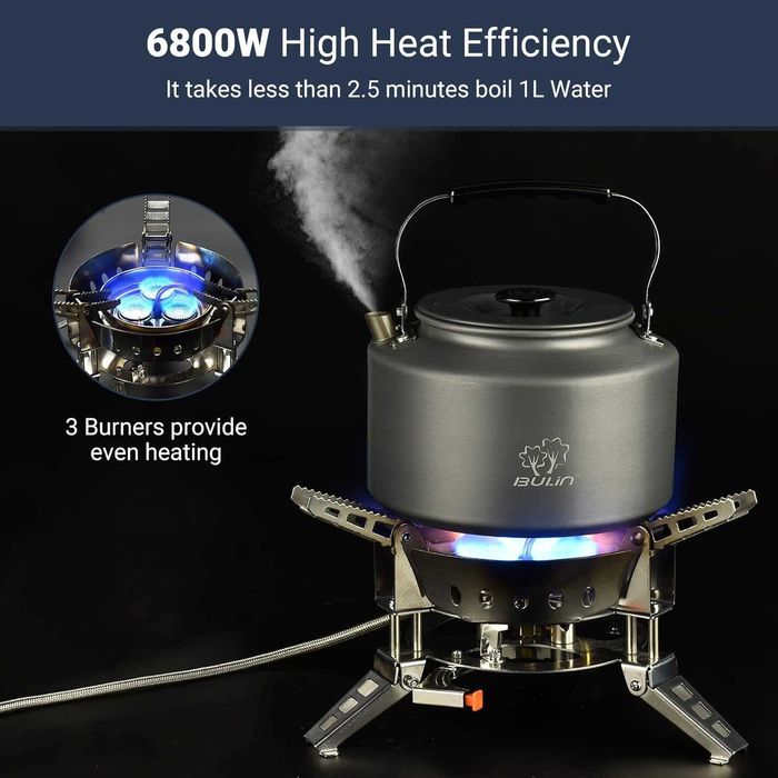 Fogão de Campismo a Gás Bulin, Portátil, Antivento, Ignição Piezo Inox