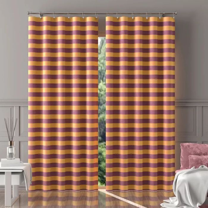Zasłona gotowa uszyta na taśmie Pasy pomarańcz fiolet 170x250cm