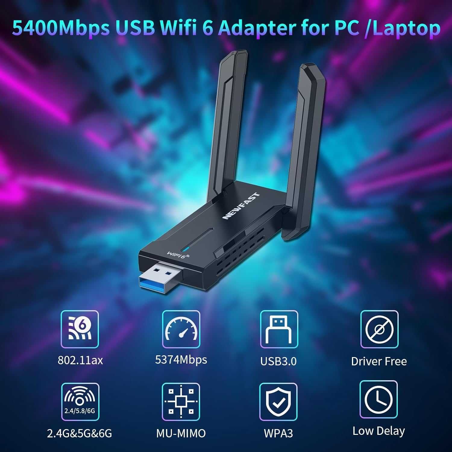 Klucz, adapter USB WiFi 6E do komputera, 5400Mbps,Trójzakresowy smp39