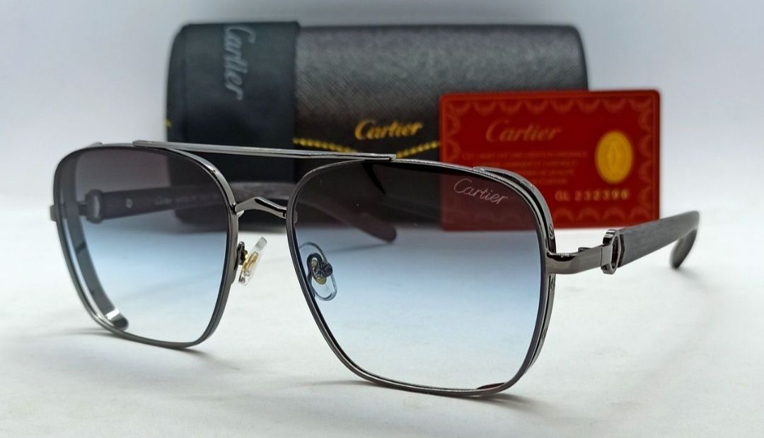 Cartier очки мужские в сером металле линзы серо голубой градиент