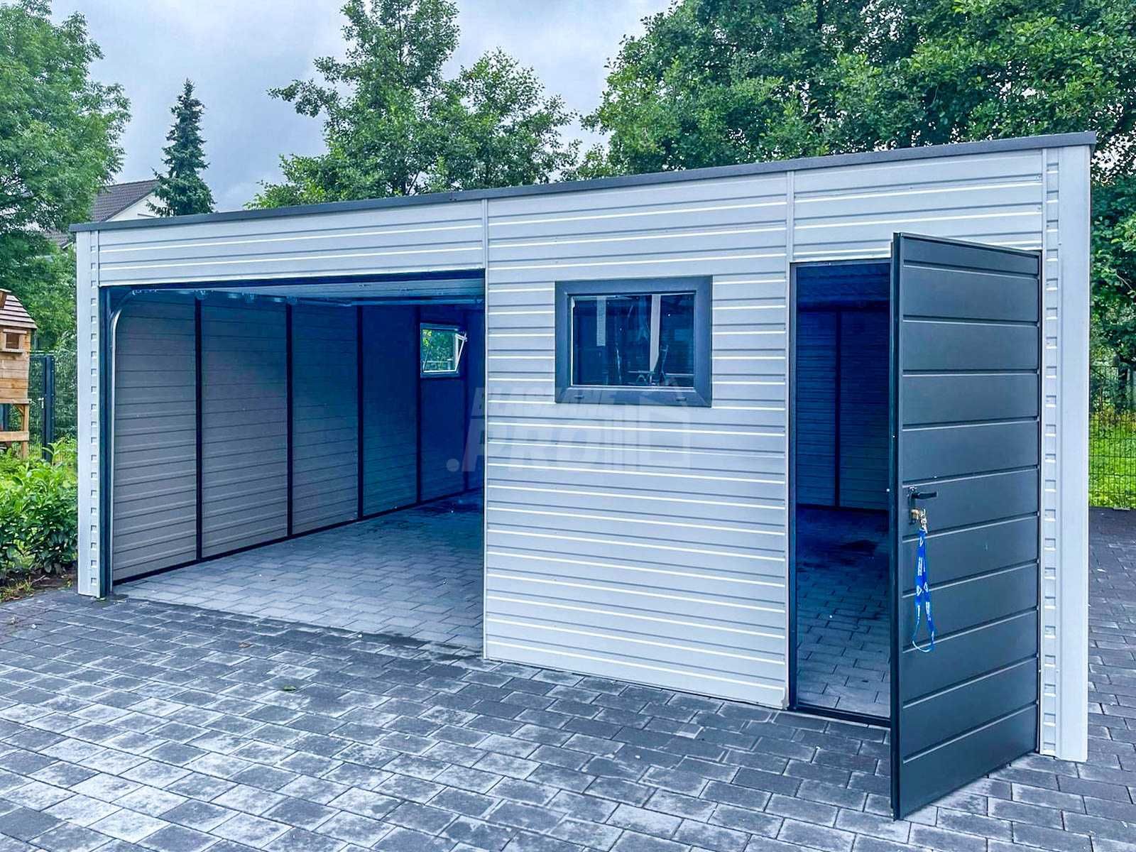 Garaż Blaszany 6,5x6m  Brama Segmentowa  Okno  Biały -Antracyt  GP412