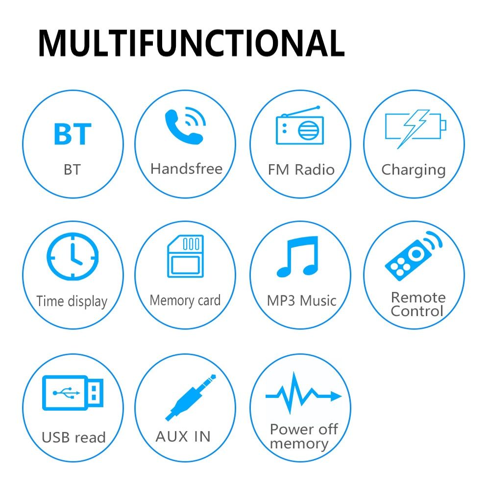 Rádio Universal 1din Bluetooth FM USB Cartão memória NOVO