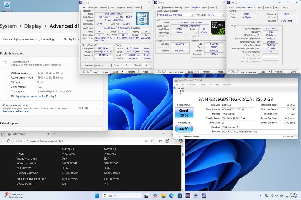 Microsoft Surface Book 2 Intel i7-8650U 15 GTX 1060 6gb, 16 GB 256 GB