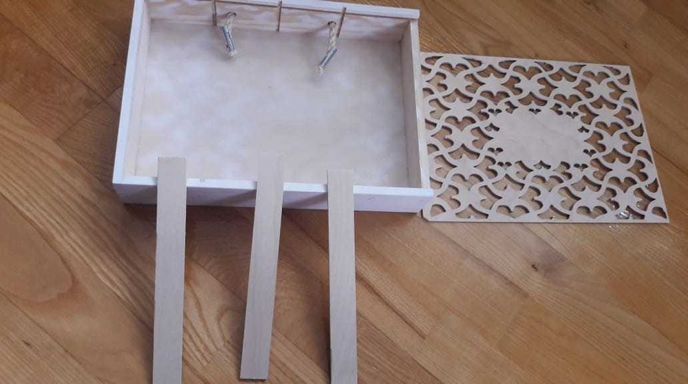 Skrzynka ażurowa pudełko drewniane Saska sznurek szkatułka