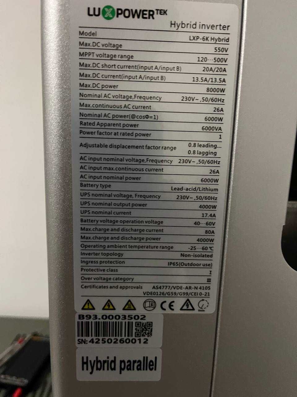 Продам тихий гібридний інвертор LUXPOWER LXP6K 6000Вт 48В 2 MPTT