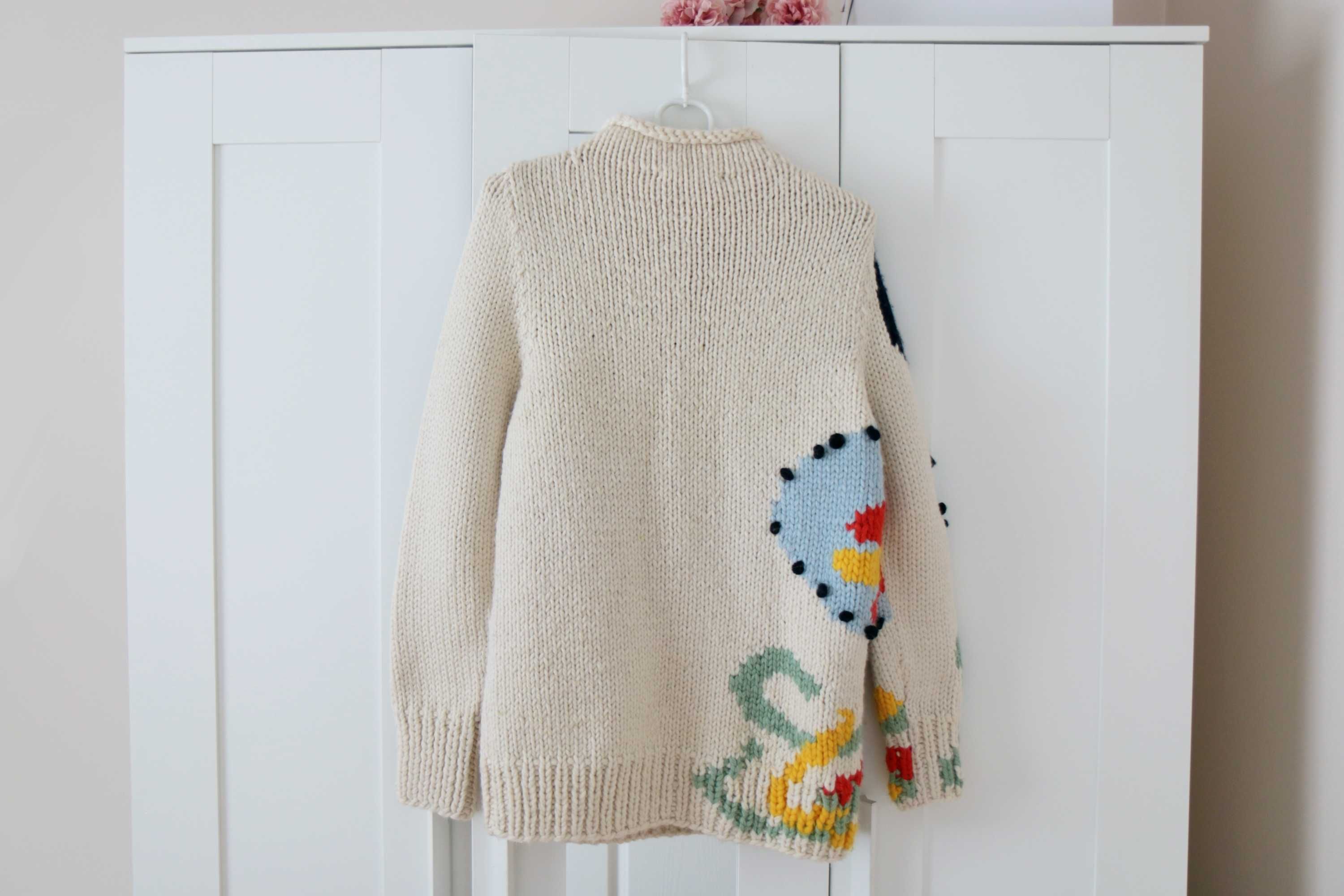 Ręcznie pleciony sweter TORY BURCH 100% wełna XXS-S brunello handmade