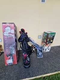 Conjunto carrinho, saco e tacos de golf