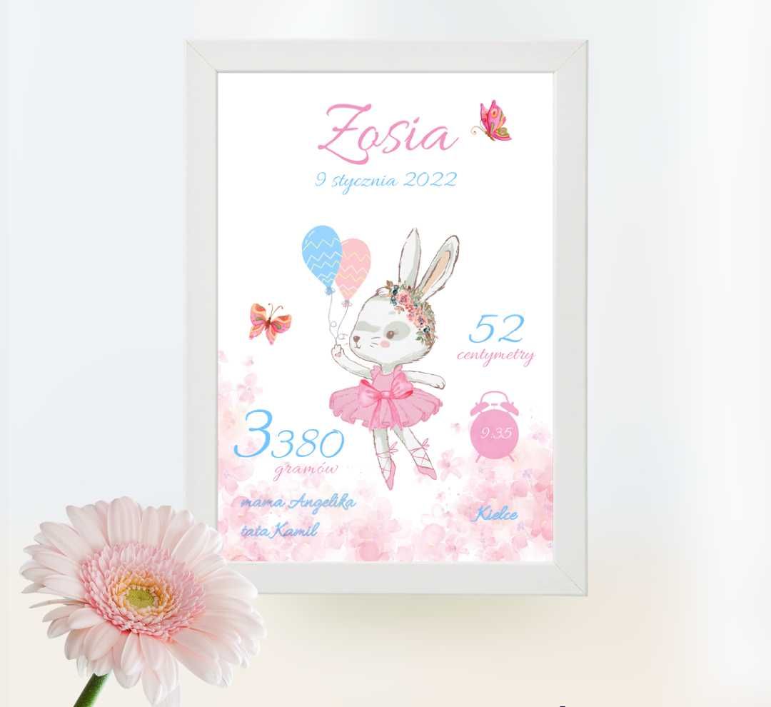 Metryczka narodziny dziecka w ramce A4