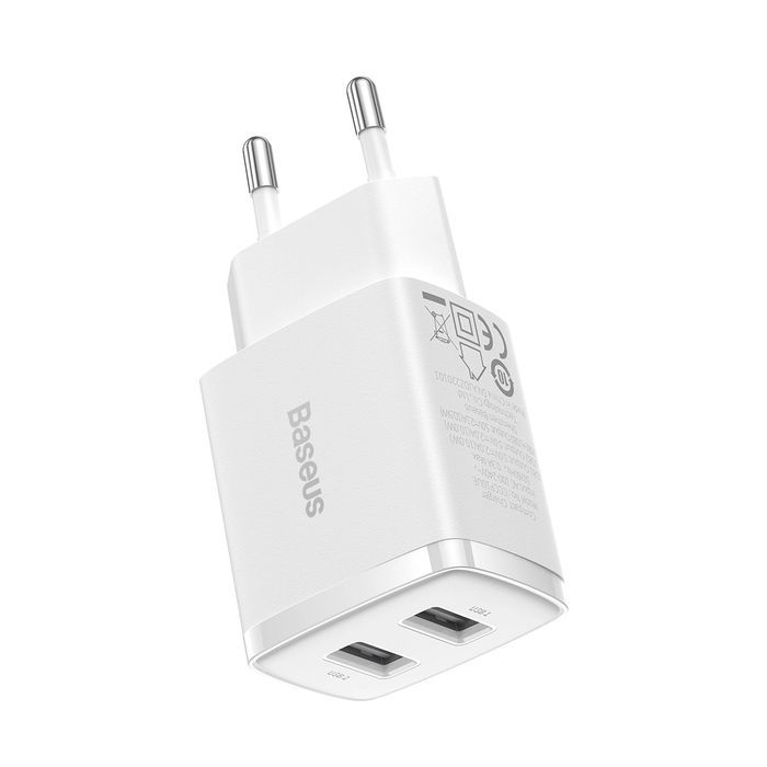 Baseus Compact ładowarka sieciowa 2x USB 10.5W biały