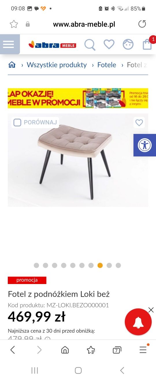 Sprzedam fotel z podnozkiem welur beż