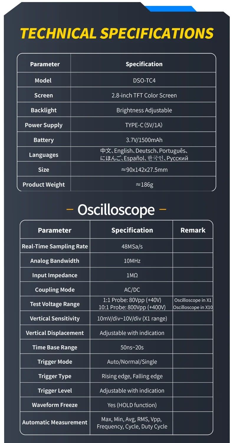 Fnirsi DSO TC-4 TC-3 осцилограф генератор сигналов тестер компонентов