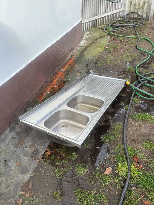 Zlew dwukomorowy ze stali nierdzewnej 60x140