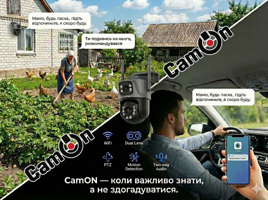 Камера CamON WiFi 8МП. Відеоспостереження 24/7. Нічна зйомка, поворот.