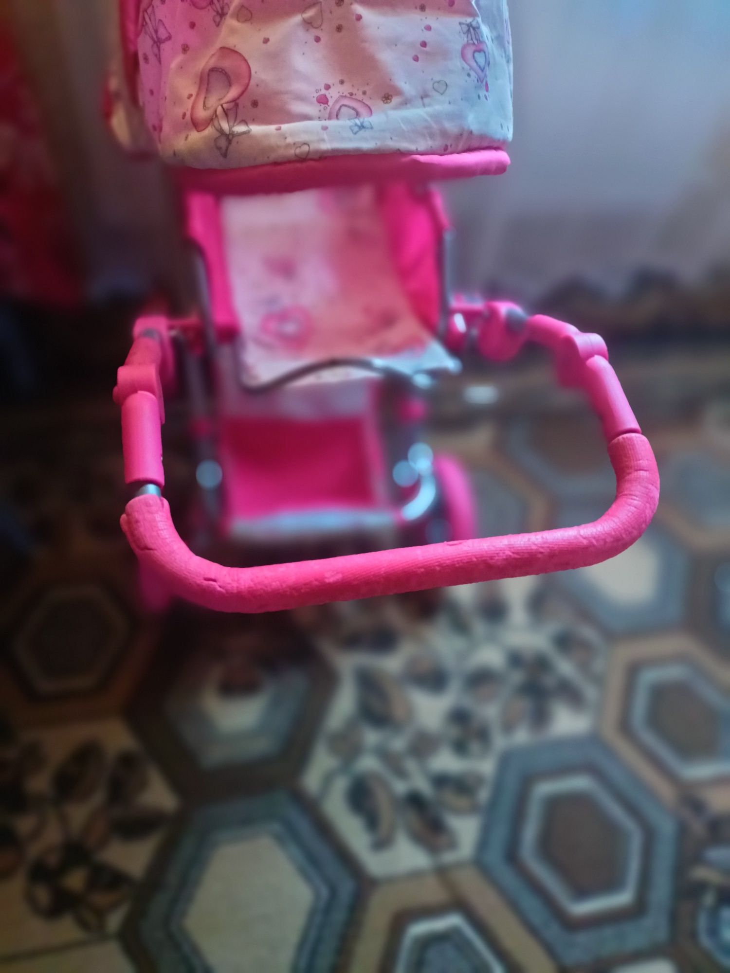 Розовая коляска для кукол+ переноска