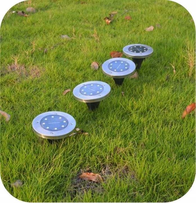 Lampa solarna ogrodowa lampki led gruntowe czujnik zmierzchu 12 x dysk